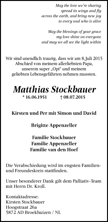 Traueranzeige von Matthias Stockbauer von Gocher Wochenblatt