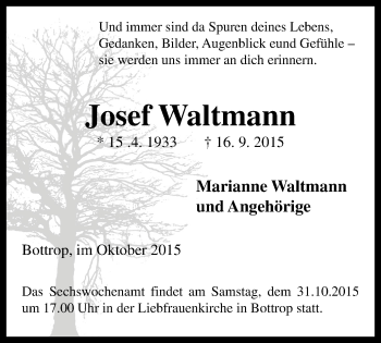 Traueranzeige von Josef Wallmann von Stadtspiegel Bottrop