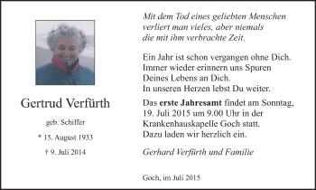 Traueranzeige von Gertrud Verfürth von Gocher Wochenblatt