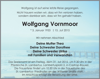 Traueranzeige von Wolfgang Vornmoor von Wochenblatt Herne/Wanne-Eickel