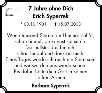 Traueranzeige von Erich Syperrek von Der Weseler + Der Xantener