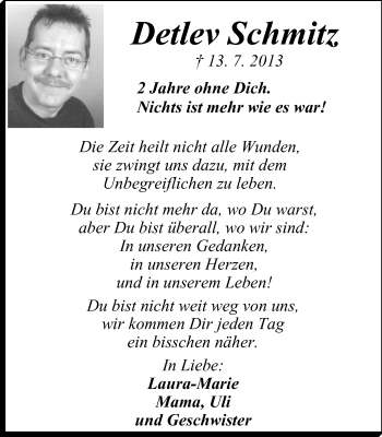 Traueranzeige von Detlev Schmitz von Stadtanzeiger Velbert + Heiligenhaus