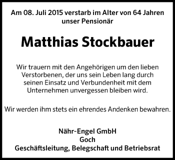 Traueranzeige von Matthias Stockbauer von Gocher Wochenblatt