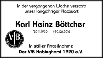 Traueranzeige von Karl Heinz Böttcher von Stadtanz.Castrop-Rauxel