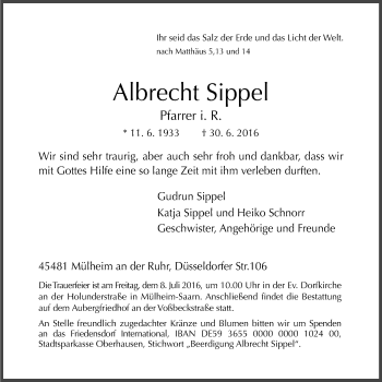 Traueranzeige von Albrecht Sippel von Mülheimer Woche