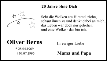 Traueranzeige von Oliver Berns von Lüner Anzeiger