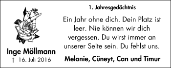 Traueranzeige von Inge Möllmann von Wochen-Anzeiger Oberhausen