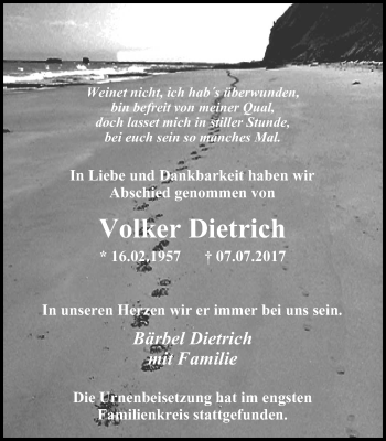 Traueranzeige von Volker Dietrich von Stadtspiegel Haltern + Dorsten