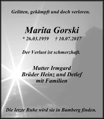 Traueranzeige von Marita Gorski von Stadtspiegel Wattenscheid