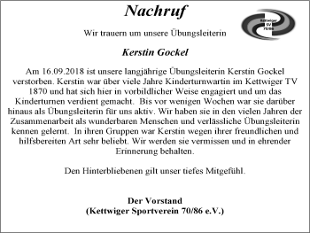 Traueranzeige von Kerstin Gockel von Kettwig Kurier