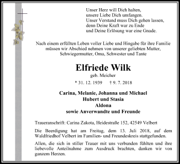 Traueranzeige von Elfriede Wilk von Stadtanzeiger Velbert + Heiligenhaus