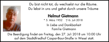 Traueranzeige von Helmut Gietmann von Stadtanzeiger Emmerich/Rees/Isselburg