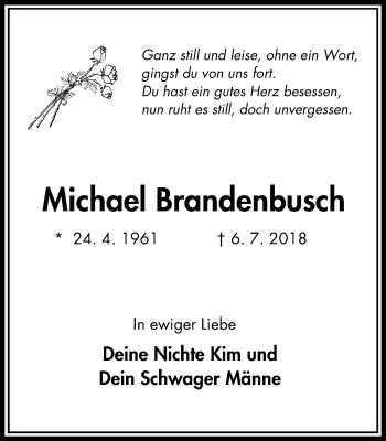 Traueranzeige von Michael Brandenbusch von Stadtanzeiger Velbert + Heiligenhaus