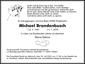Traueranzeige von Michael Brandenbusch von Stadtanzeiger Velbert + Heiligenhaus
