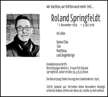 Traueranzeige von Roland Springfeldt von Klever Wochenblatt