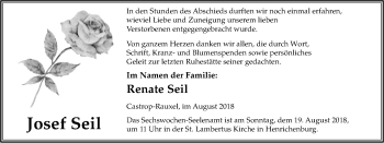 Traueranzeige von Josef Seil von Stadtanz.Castrop-Rauxel