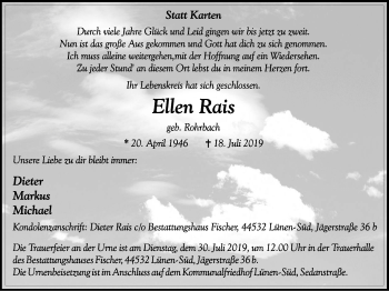 Traueranzeige von Ellen Rais von Lüner Anzeiger