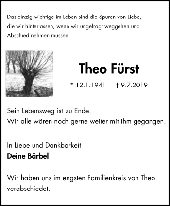 Traueranzeige von Theo Fürst von Der Weseler + Der Xantener