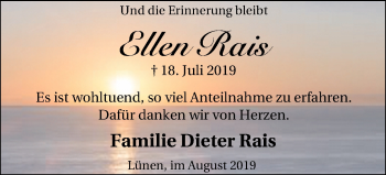 Traueranzeige von Ellen Rais von Lüner Anzeiger