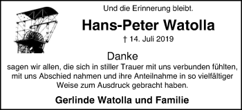 Traueranzeige von Hans-Peter Watolla von Lüner Anzeiger
