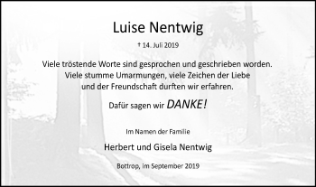 Traueranzeige von Luise Nentwig von Stadtspiegel Bottrop