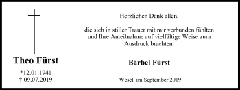 Traueranzeige von Theo Fürst von Der Weseler + Der Xantener
