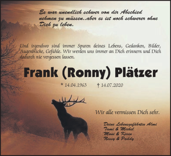 Traueranzeige von Frank  Plätzer von WVW Anzeigenblätter