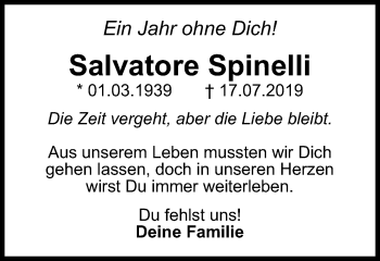 Traueranzeige von Salvatore Spinelli von WVW Anzeigenblätter