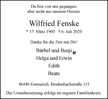 Traueranzeige von Wilfried Fenske von WVW Anzeigenblätter