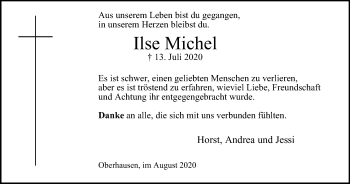 Traueranzeige von Ilse Michel von WVW Anzeigenblätter