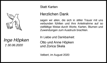 Traueranzeige von Inge Höpken von WVW Anzeigenblätter