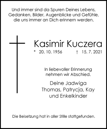 Traueranzeige von Kasimir Kuczera von WVW Anzeigenblätter
