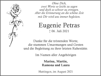 Traueranzeige von Eugenie Petras von WVW Anzeigenblätter