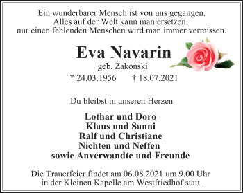 Traueranzeige von Eva Navarin von WVW Anzeigenblätter