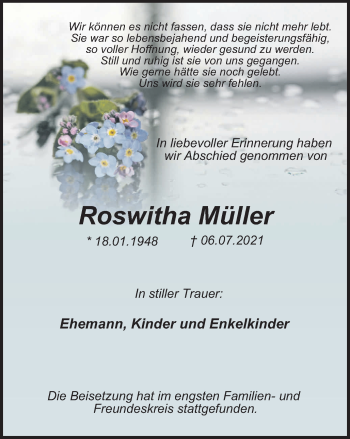 Traueranzeige von Roswitha Müller von WVW Anzeigenblätter