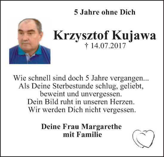 Traueranzeige von Krzysztof Kujawa von WVW Anzeigenblätter