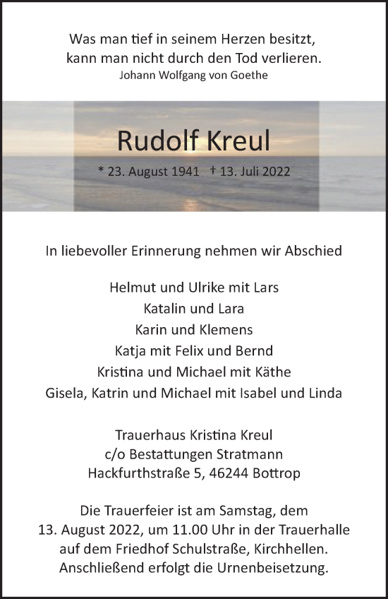 Traueranzeige von Rudolf Kreul von WVW Anzeigenblätter