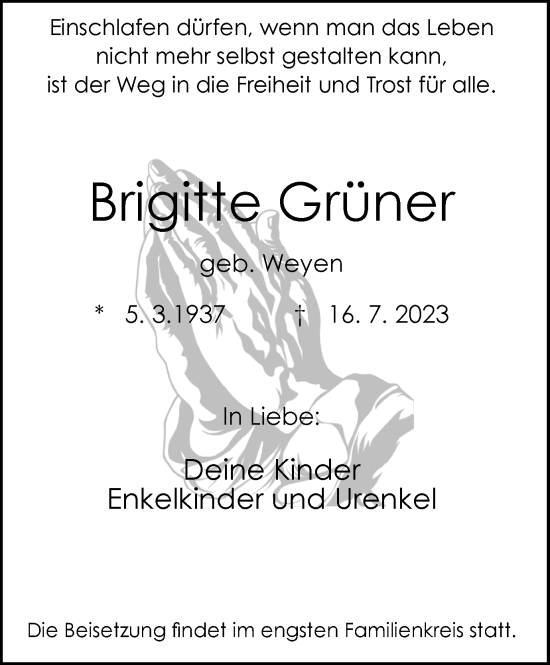 Traueranzeige von Brigitte Grüner von Tageszeitung