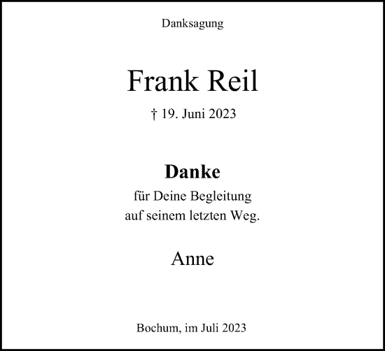 Traueranzeige von Frank Reil von Tageszeitung