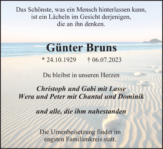 Traueranzeige von Günter Bruns von Tageszeitung
