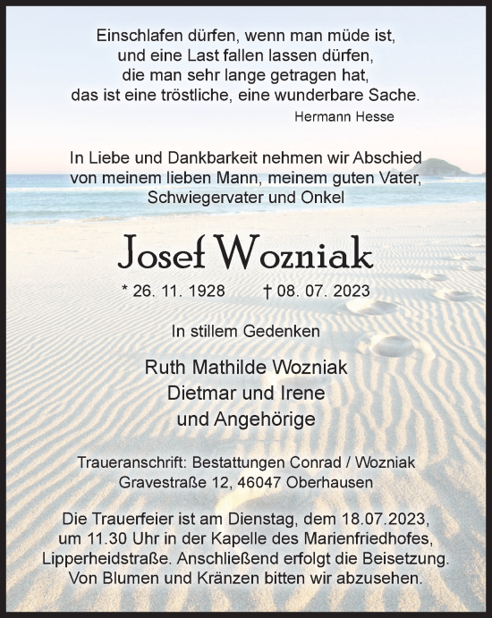 Traueranzeige von Josef Wozniak von Tageszeitung