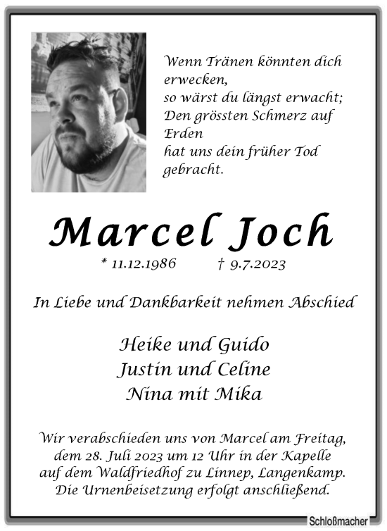 Traueranzeige von Marcel Joch von Tageszeitung