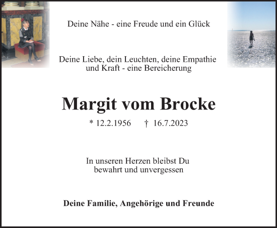 Traueranzeige von Margit vom Brocke von Tageszeitung
