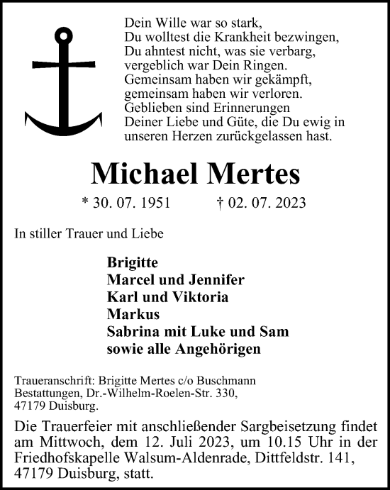 Traueranzeige von Michael Mertes von Tageszeitung