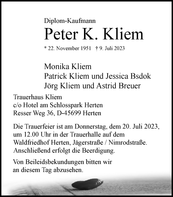 Traueranzeige von Peter Kliem von Tageszeitung