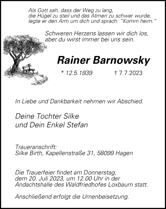 Traueranzeige von Rainer Barnowsky von Tageszeitung