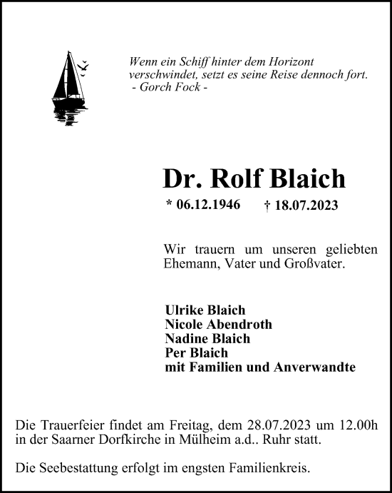 Traueranzeige von Rolf Blaich von Tageszeitung