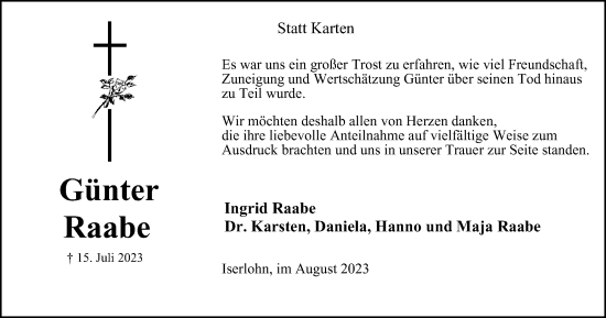 Traueranzeige von Günter Raabe von Tageszeitung
