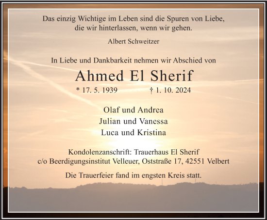 Traueranzeige von Ahmed El Sherif von Tageszeitung