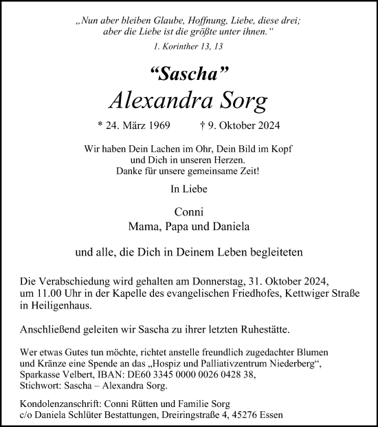 Traueranzeige von Alexandra Sorg von Tageszeitung
